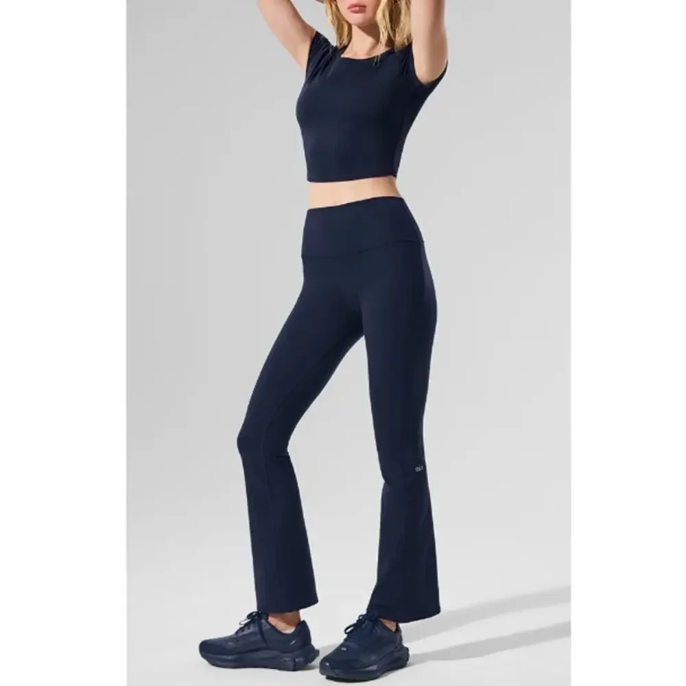 Alo Yoga Navy Alosoft Crop Finesse Short Sleeve Tee Size S